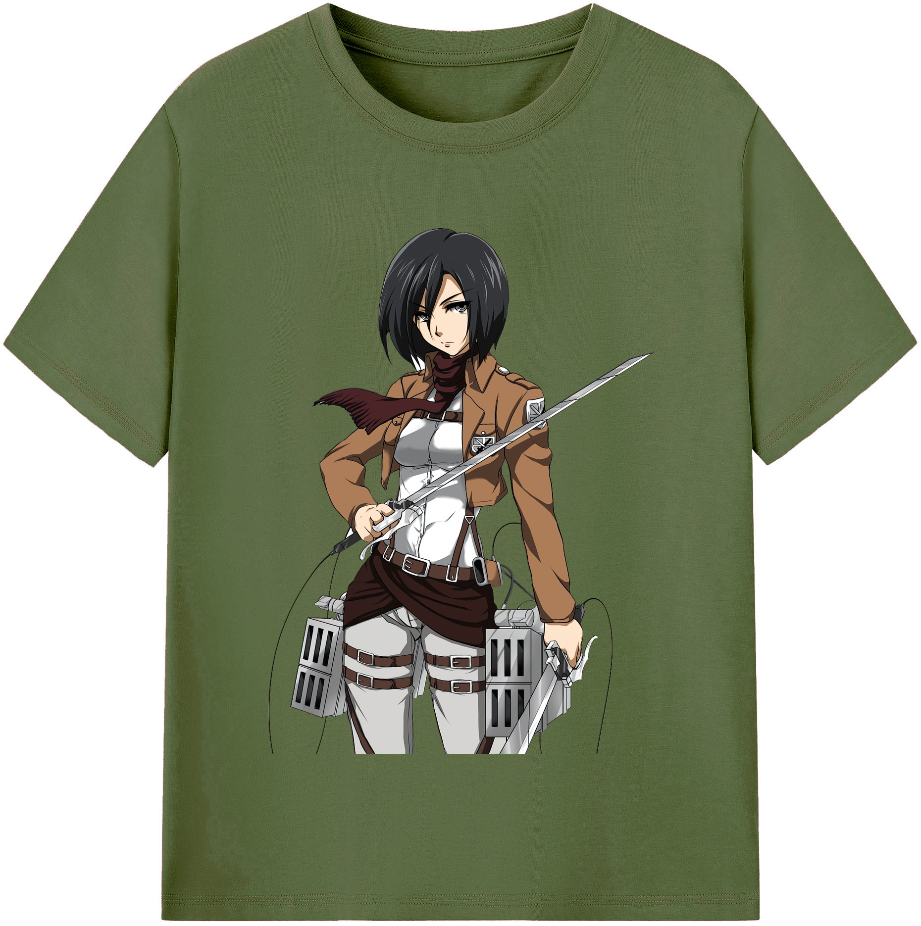 （画像用） 進撃の巨人 ミカサ·アッカーマン Attack on Titan Mikasa Ackerman 綿100％半袖Tシャツ（フロントプリント）